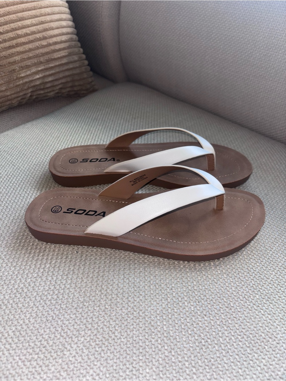 Soda White and Tan Women's Flip Flop Sandals